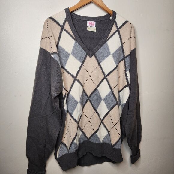 N Peal 100% Cashmere Sweater V Neck Argyle Mens XL Old Money Hand Laid Scotland - Picture 5 of 12